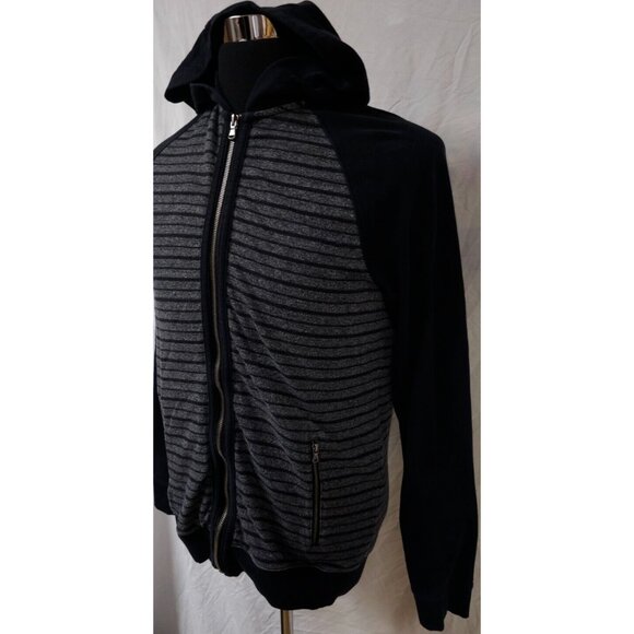 Rock & Republic Womens Medium Striped Black / Gray Full Zip Hooded Jacket Hoodie - Picture 14 of 14